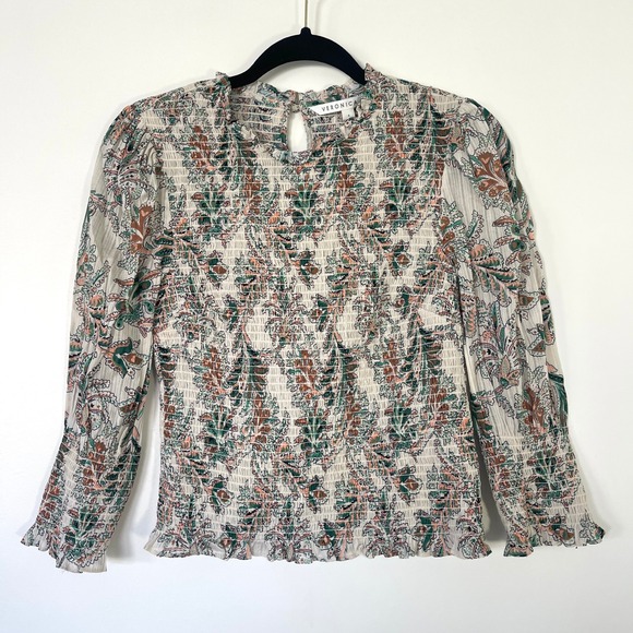 Veronica Beard $398 Kali Smocked Paisley Mock Neck Puff Sleeve Blouse Size‎ 4 - Picture 2 of 8